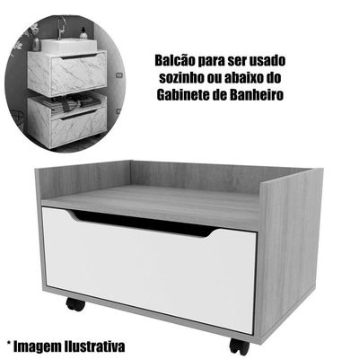 Balcão Para Gabinete De Banheiro 1 Gaveta Com Rodízio Mármore Branco