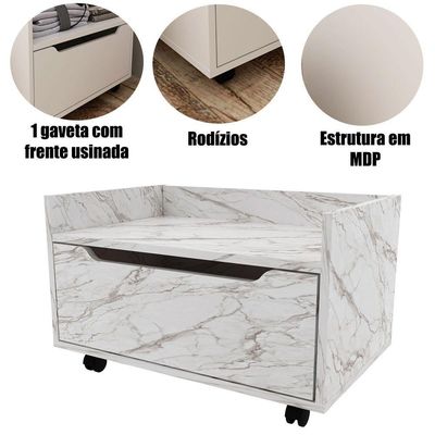 Balcão Para Gabinete De Banheiro 1 Gaveta Com Rodízio Mármore Branco