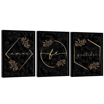 Quadro Decorativo Trio Gratidão, Fé E Amor