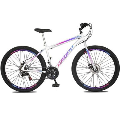 Bicicleta Aro 29 Dropp Sport Aero Aço Carbono 21 Vel Marchas Freio A Disco - Branco e Azul