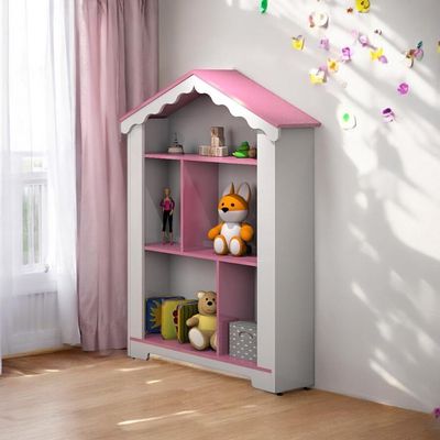 Estante Infantil Para Brinquedos Magia Branca E Rosa