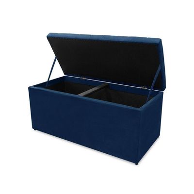 Kit Cabeceira E Calçadeira Baú Dunas Casal 140 Cm - Veludo Azul