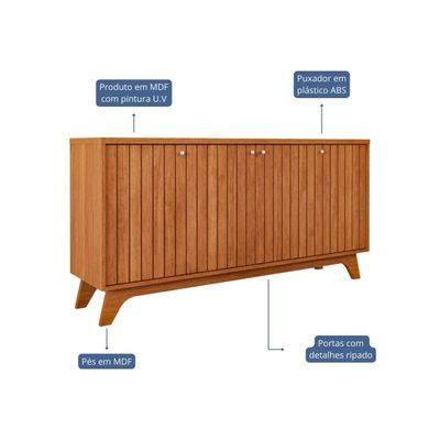Buffet 4 Portas 100% Mdf Isa Cinamomo Cimol