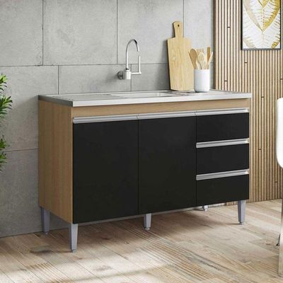 Balcão De Pia Andréia 100 Cm Amendoa Preto – Ajl