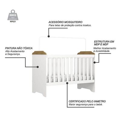 Berço Americano Mini Cama Mel Branco Acetinado Amadeirado - Carolina