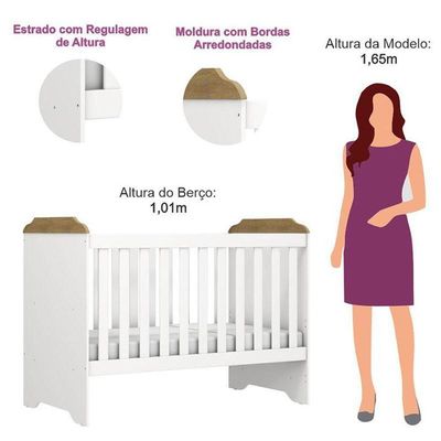 Berço Americano Mini Cama Mel Branco Acetinado Amadeirado - Carolina