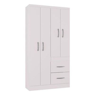 Cômoda 868 4 Gavetas E 1 Porta Com Guarda Roupa Solteiro Milão 4 Portas Branco Brilho - Poquema