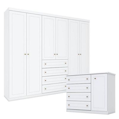 Cômoda E Guarda Roupa Casal 6 Portas Mississipi Branco Hp – Henn