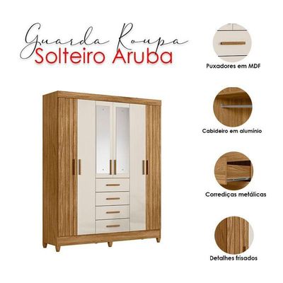 Guarda Roupa Solteiro Aruba Com Espelho E Cômoda Vênus Freijó Off White – Moval