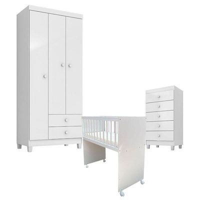 Quarto Bebê 3 Portas Com Gaveteiro Ternura Baby E Mini Berço Moisés Alegria Com Colchão - Incorplac
