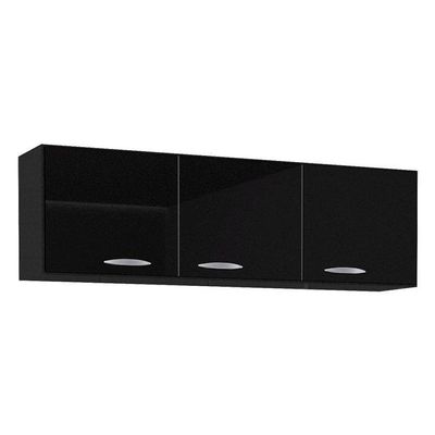 Armário Aéreo Para Cozinha 3 Portas 120 Cm Preto – Poquema