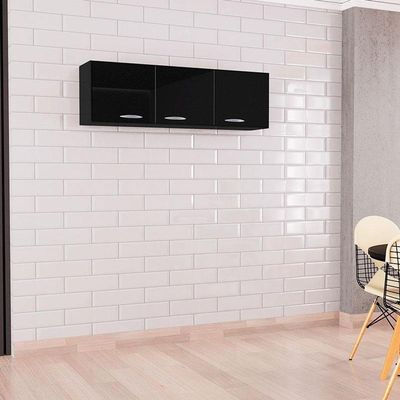 Armário Aéreo Para Cozinha 3 Portas 120 Cm Preto – Poquema