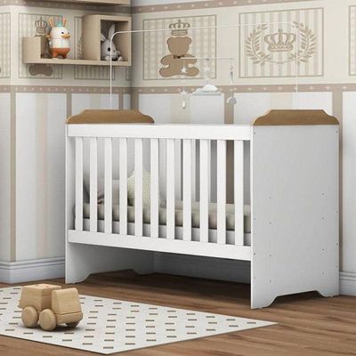 Berço Americano Mini Cama Mel Branco Acetinado Amadeirado Com Colchão Ortobom - Carolina