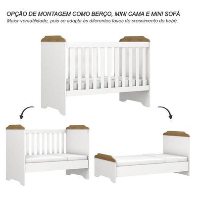 Berço Americano Mini Cama Mel Branco Acetinado Amadeirado Com Colchão Ortobom - Carolina