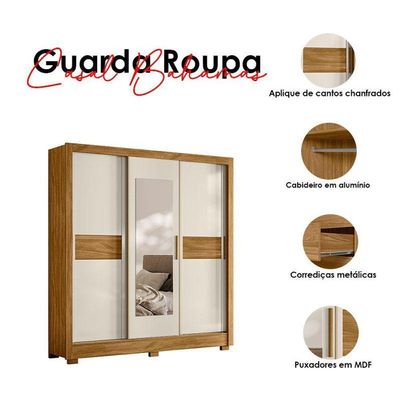 Guarda Roupa Casal Bahamas E Cômoda Ms913 Freijó Off White – Moval