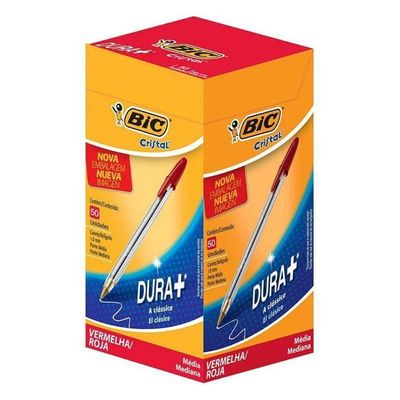 Kit Caixa De Caneta Esferográfica Cristal 1.0mm 100 Unidades Preto E Vermelho - Bic