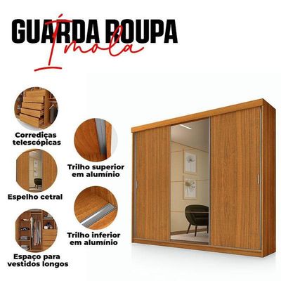 Guarda Roupa Casal ímola 3 Portas De Correr Com Espelho Freijó - Luapa