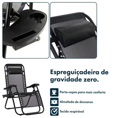 Kit 2 Espreguiçadeiras Dobrável E Reclinável De Gravidade - Preto Preto