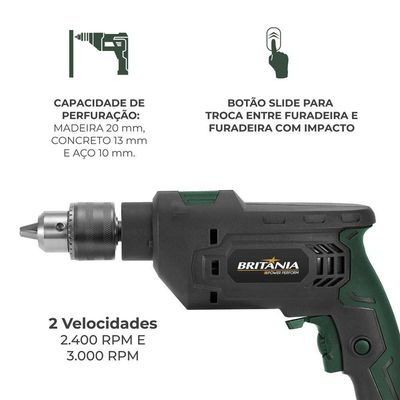 Furadeira Britânia BFUE04 Função impacto 850W 110V