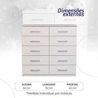 Cômoda Marbela 10 Gavetas Infantil Branco