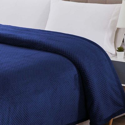 Cobertor Manta Willow Casal Queen 2,40m X 2,20m Alto Relevo Macio - Azul Marinho