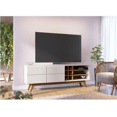 Rack Bancada Noronha 1.8 E Painel Para Tv Extensivo Leme Off White Matte Freijó – Colibri