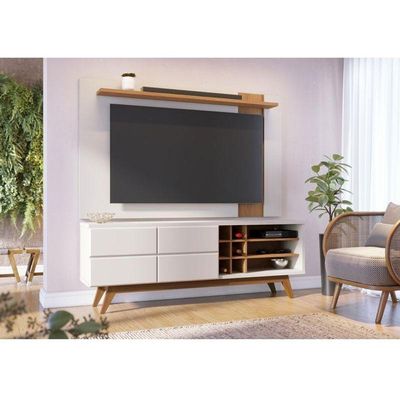 Rack Bancada Noronha 1.8 E Painel Para Tv Extensivo Leme Off White Matte Freijó – Colibri