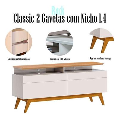 Rack Bancada Classic 2 Gavetas Com Nicho 1.4 Off White Nature - Imcal