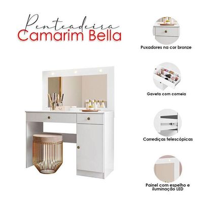 Penteadeira Camarim Bella Branco Brilho - Moval