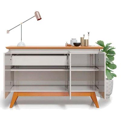 Aparador Para Sala Buffet Classic 3 Portas Com Gaveta Off White Nature - Imcal