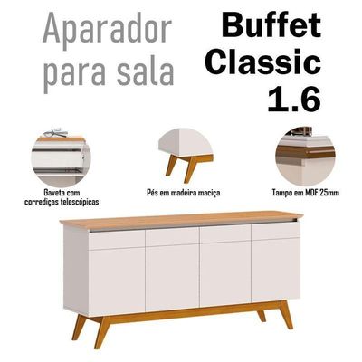 Aparador Para Sala Buffet Ambiente Classic 1.6 Com Gaveta Off White Nature - Imcal