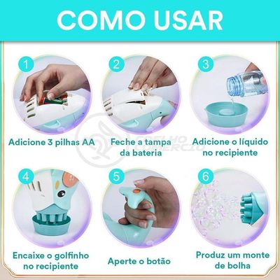 Kit 1 Golfinho Bolha Sabão Criança Infantil+ 3 Pilha Azul 2