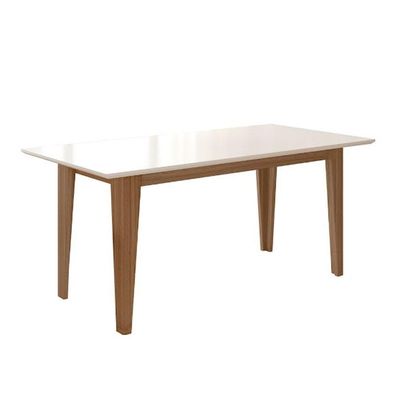 Mesa Para Sala De Jantar 160Cm Retangular Tampo Chanfrado Liz Poliman Carvalho Com Off White