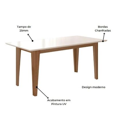 Mesa Para Sala De Jantar 160Cm Retangular Tampo Chanfrado Liz Poliman Carvalho Com Off White