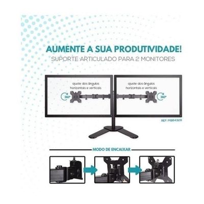 Suporte Duplo Monitor E Tv De Mesa Articulado 2 Monitores Completo Luxo