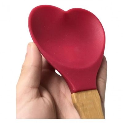 Colher De Silicone 31 Cm Cabo De Madeira Coração - Wellmix