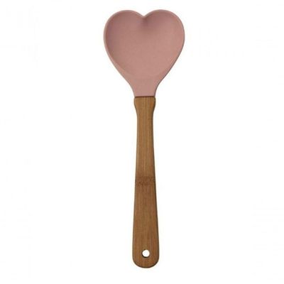 Colher De Silicone 31 Cm Cabo De Madeira Coração - Wellmix