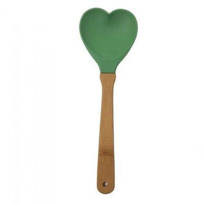 Colher De Silicone 31 Cm Cabo De Madeira Coração - Wellmix