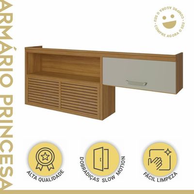 Armário Aéreo 2 Portas 1 Nicho 100% Mdf Princesa Nesher Móveis Freijó/off White
