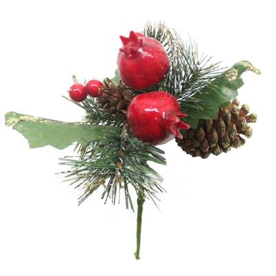 Kit 10 Ramos Romã Decoração De Natal Artificial Com Brilho 16cm