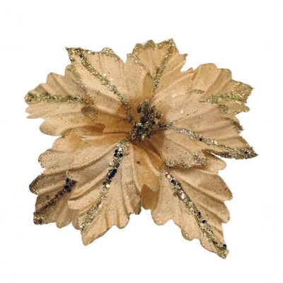 Kit 4 Flores Artificial Madeira Glitter Dourado Natal 25cm