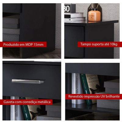 Mesa De Cabeceira Ditália 1 Gaveta DM-127 Preto