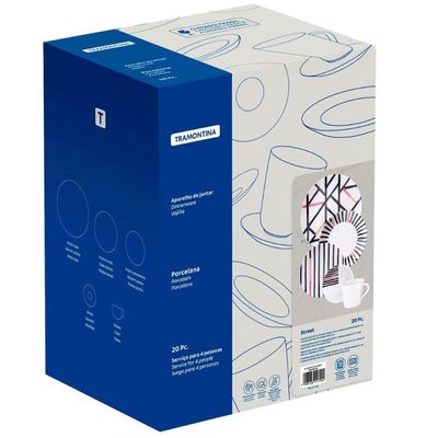 Aparelho de Jantar 20 Peças Tramontina Street Porcelana Mesa Posta 4 Pessoas