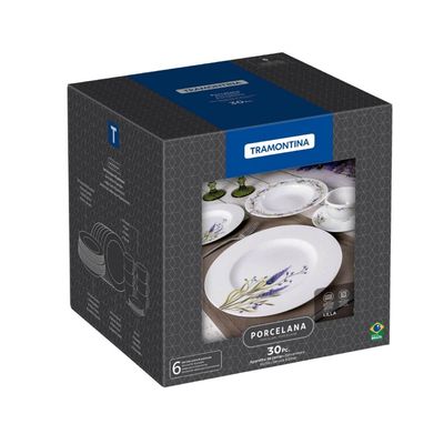 Aparelho de Jantar 30 Peças Tramontina Lilla Porcelana 6 Pessoas Mesa Posta