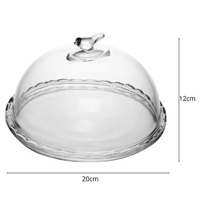 Queijeira Bird 20cm Com Tampa Cristal Wolff Elegante Mesa Posta Servir Café da Manhã