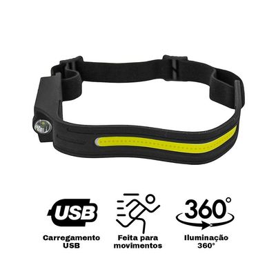 Lanterna De Cabeça Farol Recarregável USB Resistente Agua - Faixa COB/XPE LED