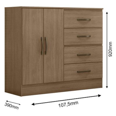 Comoda Lite 4 Gavetas 2 Portas Carvalho Oak - Móveis Leão