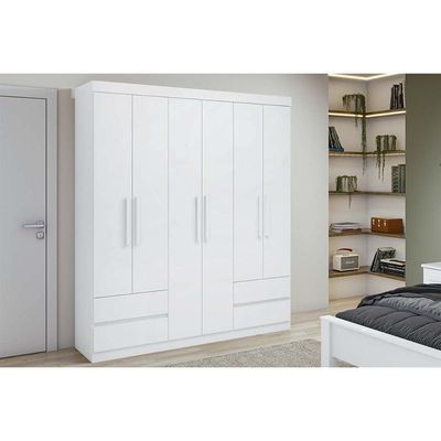 Guarda Roupa Solteiro 6 Portas E 4 Gavetas Zeus Branco - Lopas