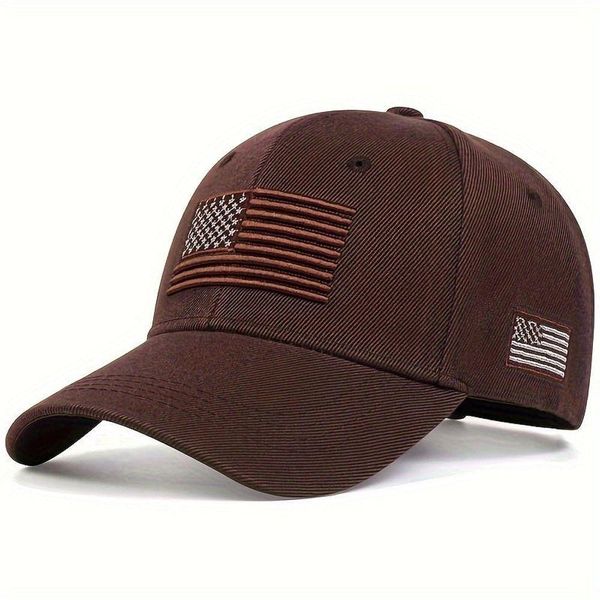 Boné Casual Ajustável Com Bandeira Americana Para Homens, Ideal Para Primavera/outono/inverno Marrom