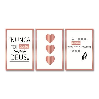 Quadros Decorativos Sala Frase Nunca Foi Sorte Kit 3 Placas